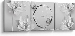 Tablou - Design flori și fluturi (cu ceas) (90x30 cm)
