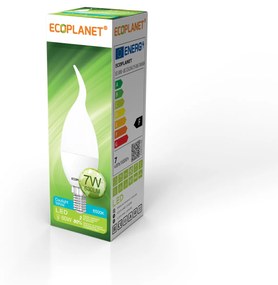 Bec LED Ecoplanet lumanare flacara C35, E14, 7W (60W), 560 LM, A+, lumina rece 6500K, Mat Lumina rece - 6500K, 1 buc