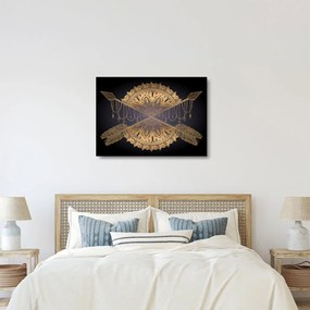 Tablou pe sticlă - Mandala aurie cu săgeți (70x50 cm)