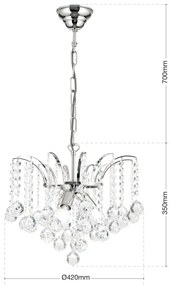 Candelabru cristal Asfour design lux KRISTALL KLASSISCH 3L chrome plated/clear