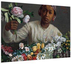Tablou pe sticlă - Frédéric Bazille, Young Woman with Peonies, reproducere (70x50 cm)
