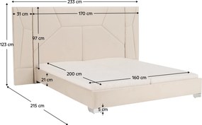 Pat cu somieră şi iluminare LED, 160x200, ţesătură Velvet bej, ALTESA
