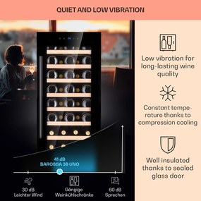 Klarstein Barossa 38 Uno, frigider pentru vin, 1 zonă, 94 litri/38 sticle, ecran tactil