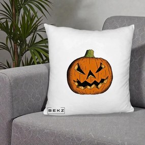 Perna Decorativa Halloween Dovleac Portocaliu Clasic, 40x40 cm, Alb Pufos, Husa Detasabila, Perna Inclusa, BEKZ®