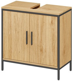 HOMCOM Dulap sub chiuvetă, dulap cu 2 uși, raft reglabil, 60x30x60 cm dulap de baie cu cadru din oțel, pentru chiuvete fără piedestal, stejar | Aosom Romania