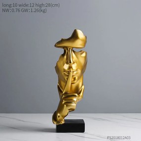 Statueta silence, rasina, auriu, 28cm