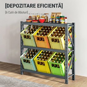 HOMCOM Raft Autoportant pentru Cutii cu 3 Niveluri, Raft pentru 6 Cutii cu Înălțime Reglabilă, 110x30x110 cm, Gri | Aosom Romania