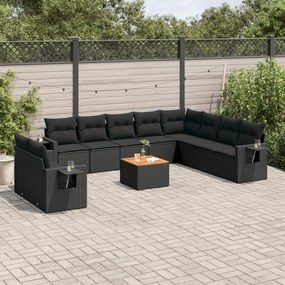 3256965 vidaXL Set canapele de grădină cu perne, 11 piese, negru, poliratan