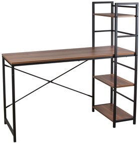 Birou calculator, Jumi, pal melaminat, otel, 3 rafturi, natur si negru, 120x52x120 cm