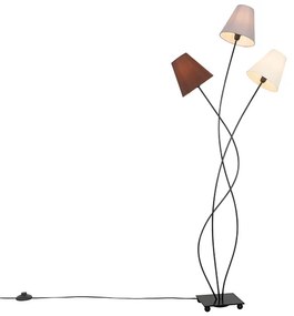 Lampă de podea design negru cu nuanțe de țesătură cu 3 lumini - Melis
