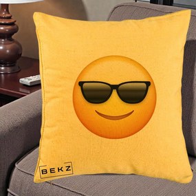 Perna Decorativa Emoji Cool Ochelari, 40x40 cm, Galben, Husa Detasabila, Perna Inclusa, BEKZ®