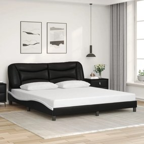 3208263 vidaXL Cadru de pat cu tăblie negru și alb 180x200cm piele artificială