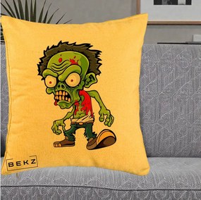 Perna Decorativa Zombie Halloween, 40x40 cm, Galben, Husa Detasabila, Perna Inclusa, BEKZ®