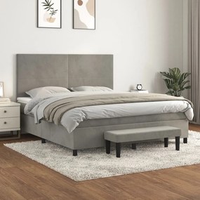 3137737 vidaXL Pat box spring cu saltea, gri deschis, 180x200 cm, catifea