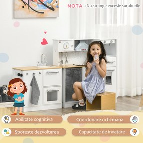 HOMCOM Bucatarie pentru copii din 2 bucati pentru copii 3-6 ani cu ustensile de bucatarie, culoare alb si lemn | AOSOM RO