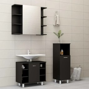 vidaXL Set mobilier de baie, 3 piese, negru, lemn prelucrat