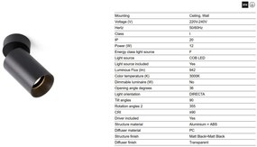 Spot LED aplicat tavan directonabil STAN 3000K negru