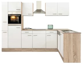 Mobilă de bucătărie de colț Yorki 310, corp din stejar Sonoma, cu față alb satinat