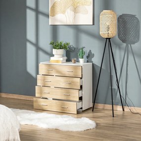 HOMCOM Comodă cu 4 Sertare, Mânere din Aluminiu și Structură din Lemn, 76x35x72cm, Alb și Stejar | Aosom Romania