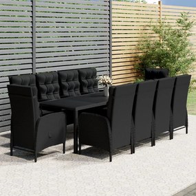 3058560 vidaXL Set mobilier de grădină, 11 piese, negru, poliratan