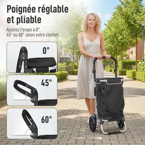 HOMCOM Cărucior de cumpărături pliabil 40 L caddie portabil pe roți cu mâner telescopic, 45,5x35,5x97cm, negru | Aosom Romania