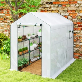 Outsunny Sera de grădină 3 m² cu rafturi 3 niveluri, PE renforcée 135 g/m² anti-UV, ușă rulabilă și ferestre din plasă | Aosom Romania