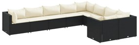 3308312 vidaXL Set mobilier de grădină cu perne, 9 piese, negru, poliratan