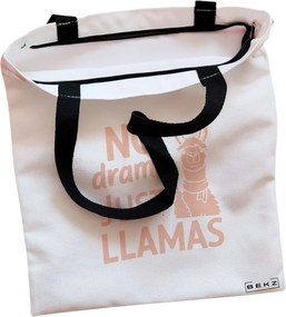 Sacosa de Panza pentru Cumparaturi, Geanta Tote, model No drama, Just llamas, Cu fermoar, 38x34.5 cm, Alba, BEKZ®