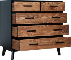 Comodă lemn masiv Timeless 3+2 Sertare Negru, 98 × 45 × 85 cm