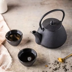 La mâna a doua: Ceainic din fonta cu 2 cani Kinghoff KH 1846, 1 L, Filtru, Inductie, Negru