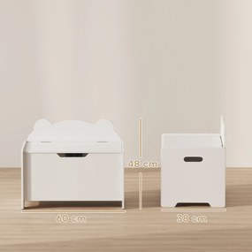 AIYAPLAY Cutie pentru jucării din lemn în formă de urs cu capacitatea de 20 kg, 60x38x48 cm, alb | Aosom Romania