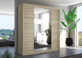 Dulap cu uși glisante DALMATIA – cu oglindă – 200x58x215 cm – Sonoma