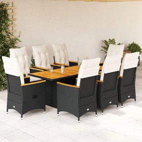 3276841 vidaXL Set mobilier de grădină cu perne, 9 piese, negru, poliratan