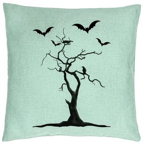 Perna Decorativa cu motiv de Halloween 3, 40x40 cm, Verde Menta, Husa Detasabila, Burduf