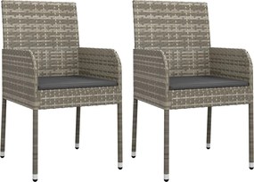 vidaXL Scaune de grădină cu perne, 2 buc., gri, poliratan