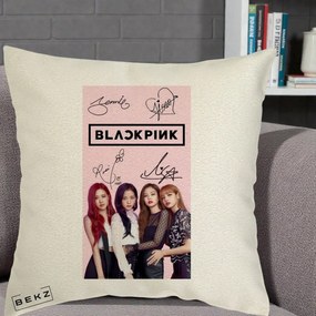 Perna Personalizata K-pop BLACKPINK Semnaturi si Foto, 40x40 cm, Ecru, Husa Detasabila, Perna Inclusa, BEKZ®
