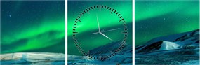 Tablou cu oameni la Aurora borealis (cu ceas) (90x30 cm)