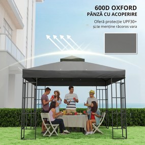 Outsunny Husă de schimb pentru pavilion 3 x 3 m, prelată de schimb pentru pavilion cu orificii de scurgere a apei, UPF30+, protecție solară, gri închis | Aosom Romania
