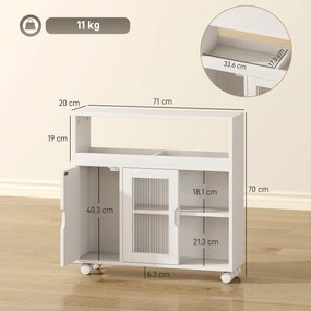 HOMCOM Dulap de Baie cu Roți, Raft Reglabil, Ușă Glisantă din Sticlă Călită, Alb | Aosom Romania