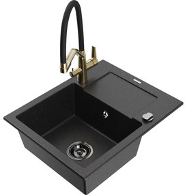 Mexen Enzo chiuvetă din granit cu 1 compartiment cu scurgător și baterie de bucătărie Duo, negru/argintiu metalic