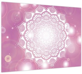 Tablou pe sticlă - Mandala pe fundal roz (70x50 cm)