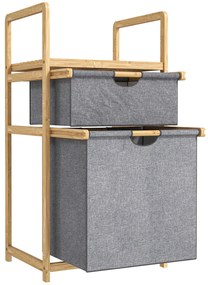 HOMCOM Coș de rufe din bambus coș de rufe murdare cu 2 saci din material textil culisante și raft cu lamele, natural | Aosom Romania