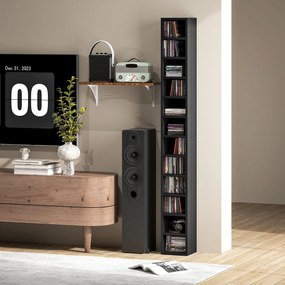 HOMCOM Dulap Suport Cd Da Perete Con 12 Polițe In Lemn 21x20x175cm Negru | Aosom Romania