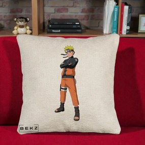 Perna Personalizata Naruto Uzumaki Portret Complet, 40x40 cm, Bej Canapea, Husa Detasabila, Perna Inclusa, BEKZ®