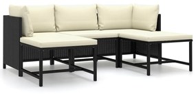 3059779 vidaXL Set mobilier de grădină cu perne, 5 piese, negru, poliratan