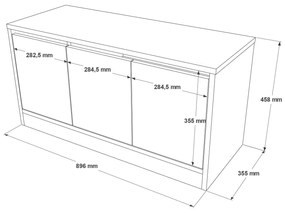 Pantofar Octopod cu 3 usi si taburet, Alb - Stejar, 90 x46 x 36 cm