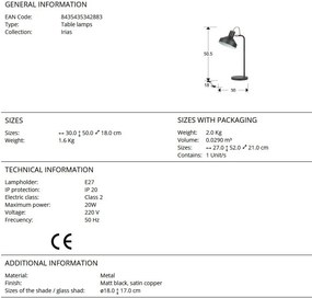 Veioza/Lampa de masa din metal design moderm Irias negru/cupru