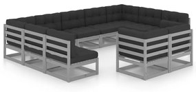 Set mobilier de gradina cu perne,11 piese,gri,lemn masiv de pin Gri, 1, Da