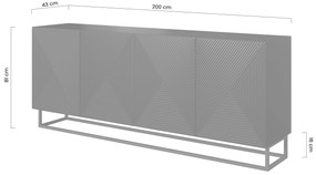 Comodă cu sertare 200 cm Asha pe bază de metal - alb mat