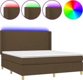vidaXL Pat cu arcuri, saltea și LED, maro închis, 160x200 cm, textil